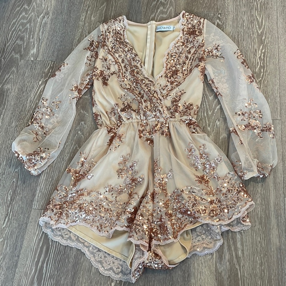 Rose gold sequin romper